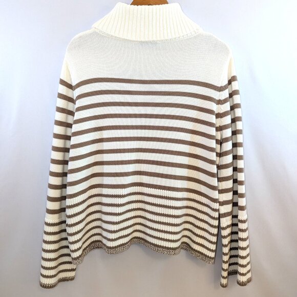 NWT Cece | Cream & Tan Turtleneck Stripe Sweater with Bell Sleeves | Size Medium - Picture 5 of 10